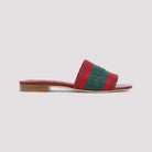 Red and green Gucci Jane slide sandals, front angled view