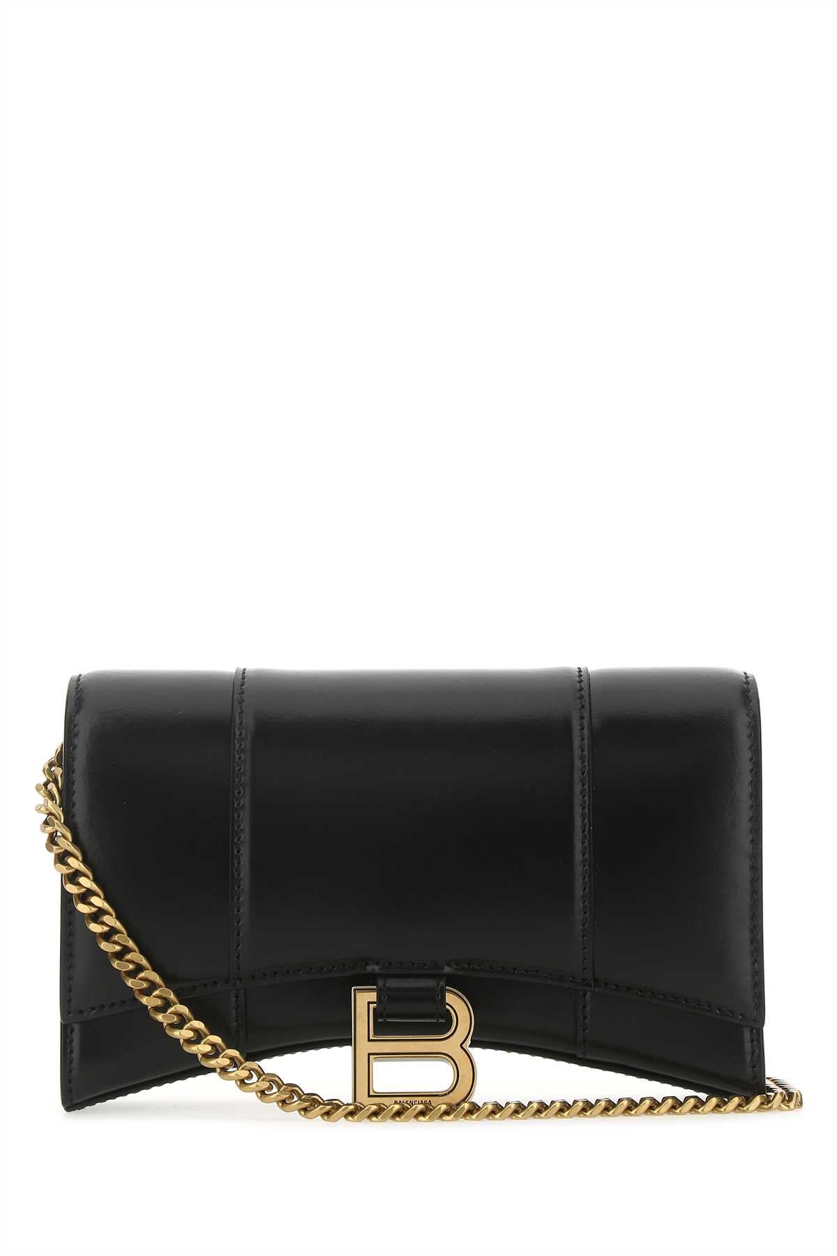 BLACK LEATHER HOURGLASS CLUTCH Balenciaga BLACK TU