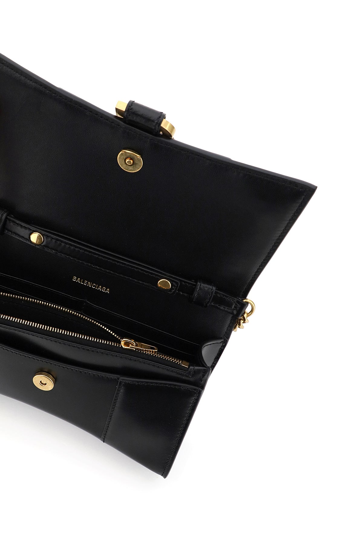 BLACK LEATHER HOURGLASS CLUTCH Balenciaga