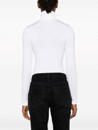 White ribbed bodysuit with high neck by Wolford, detail view