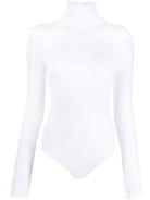 White ribbed cotton bodysuit with high neck by Wolford, front view