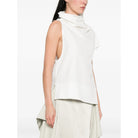 White sleeveless top with asymmetric cowl neckline by Niccolò Pasqualetti, front view