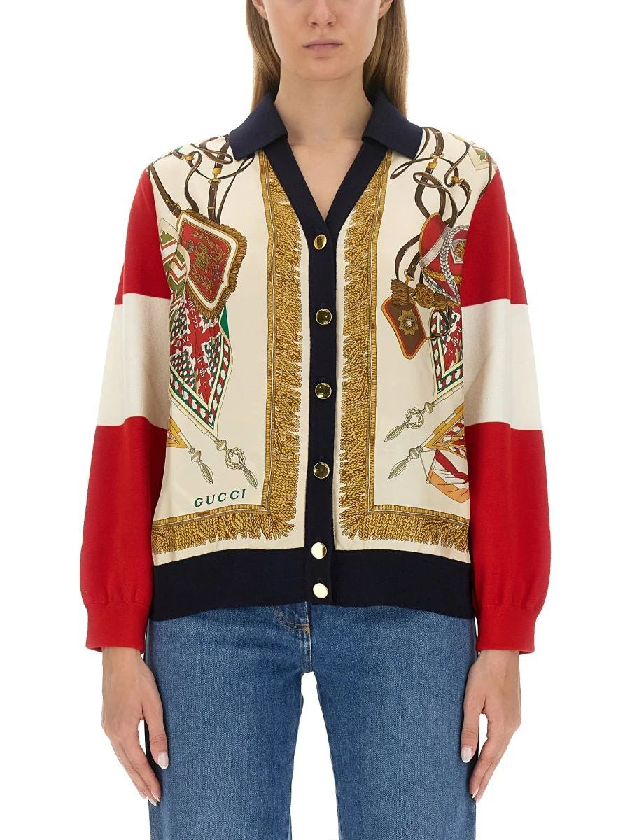 EXTRA FINE WOOL CARDIGAN WITH PRINT Gucci