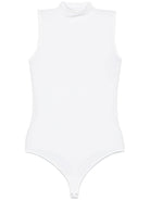 White Wolford sleeveless bodysuit with high turtleneck, front view