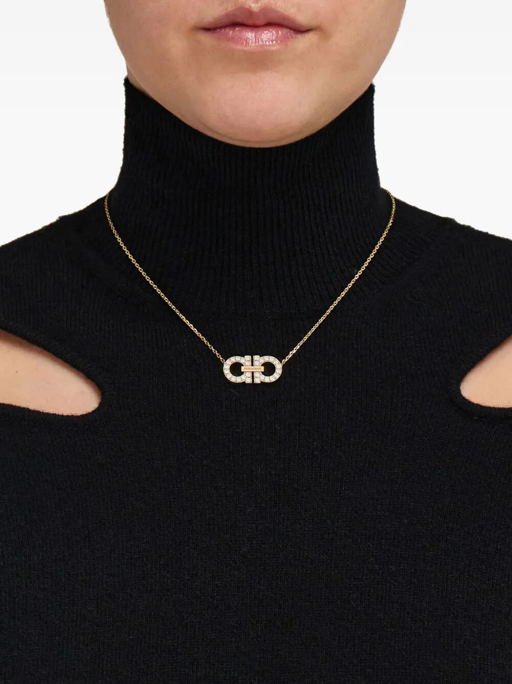 CRYSTAL EMBELLISHED GANCINI PENDANT NECKLACE Ferragamo