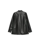 Black MM6 Maison Margiela coated shirt with classic collar, detail view