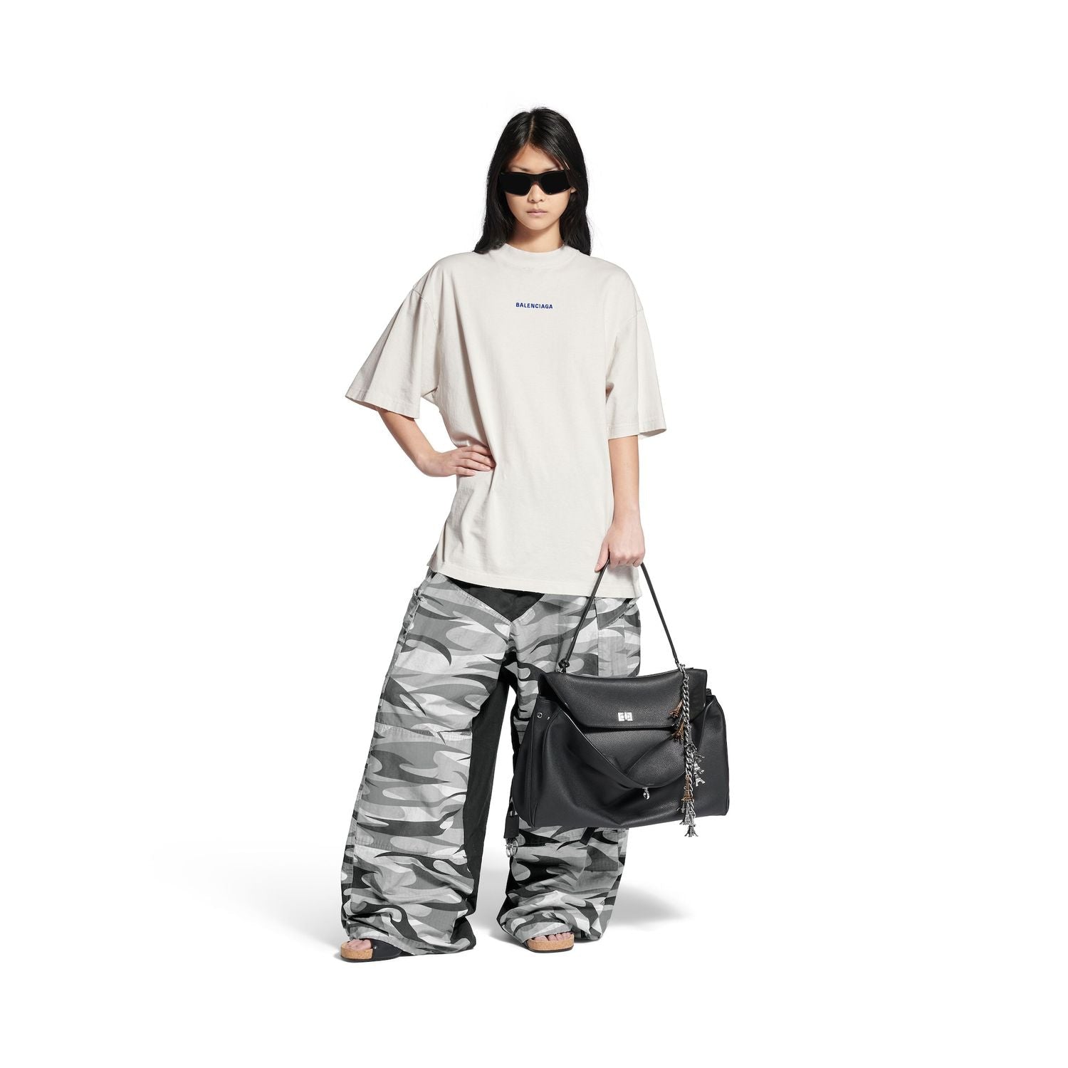 BALENCIAGA BACK T-SHIRT MEDIUM FIT IN DIRTY WHITE/BLUE Balenciaga