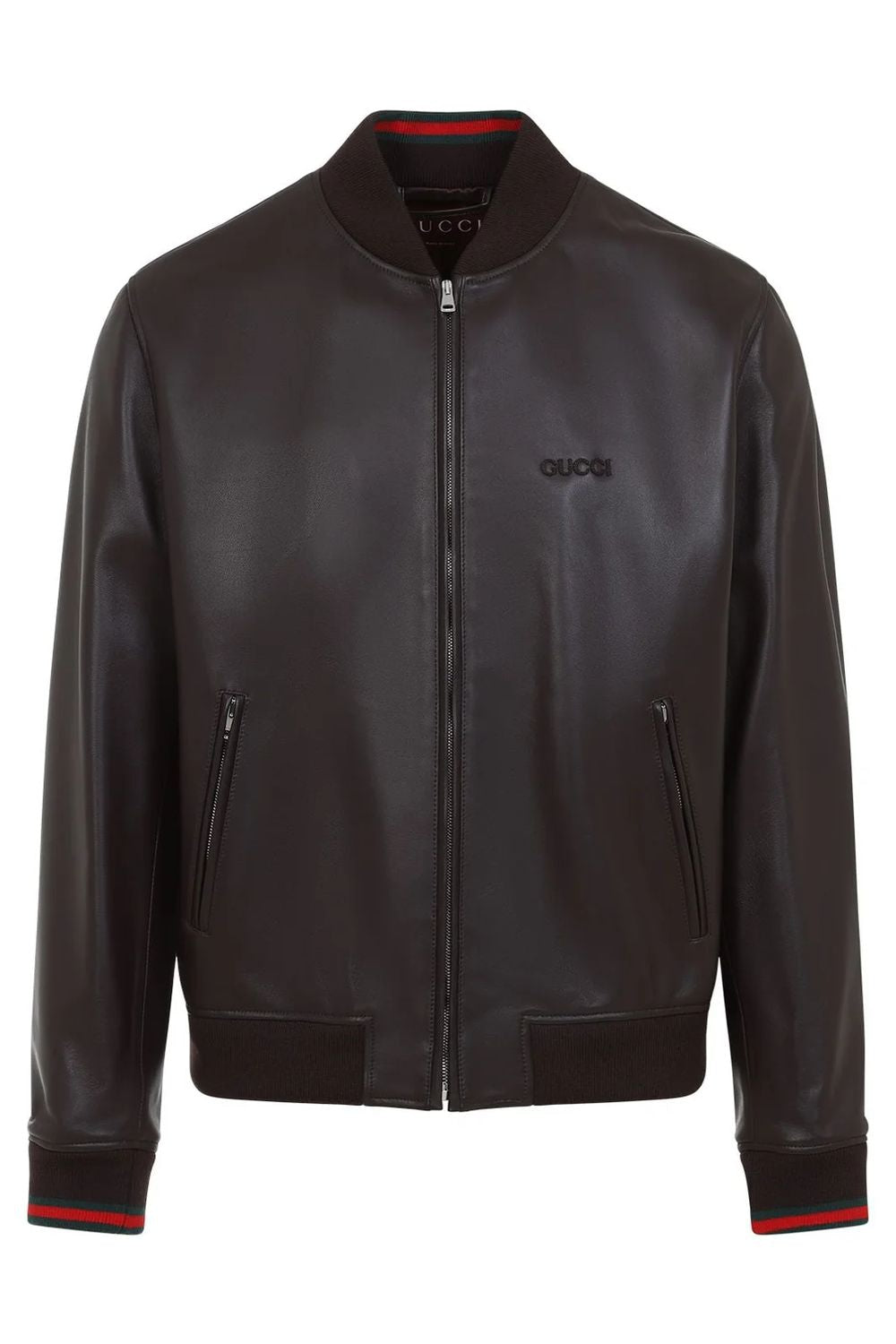 LEATHER BOMBER JACKET Gucci BROWN 52