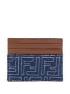 LEATHER AND DENIM-EFFECT FF JACQUARD CARD HOLDER Fendi