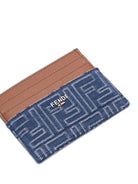 LEATHER AND DENIM-EFFECT FF JACQUARD CARD HOLDER Fendi
