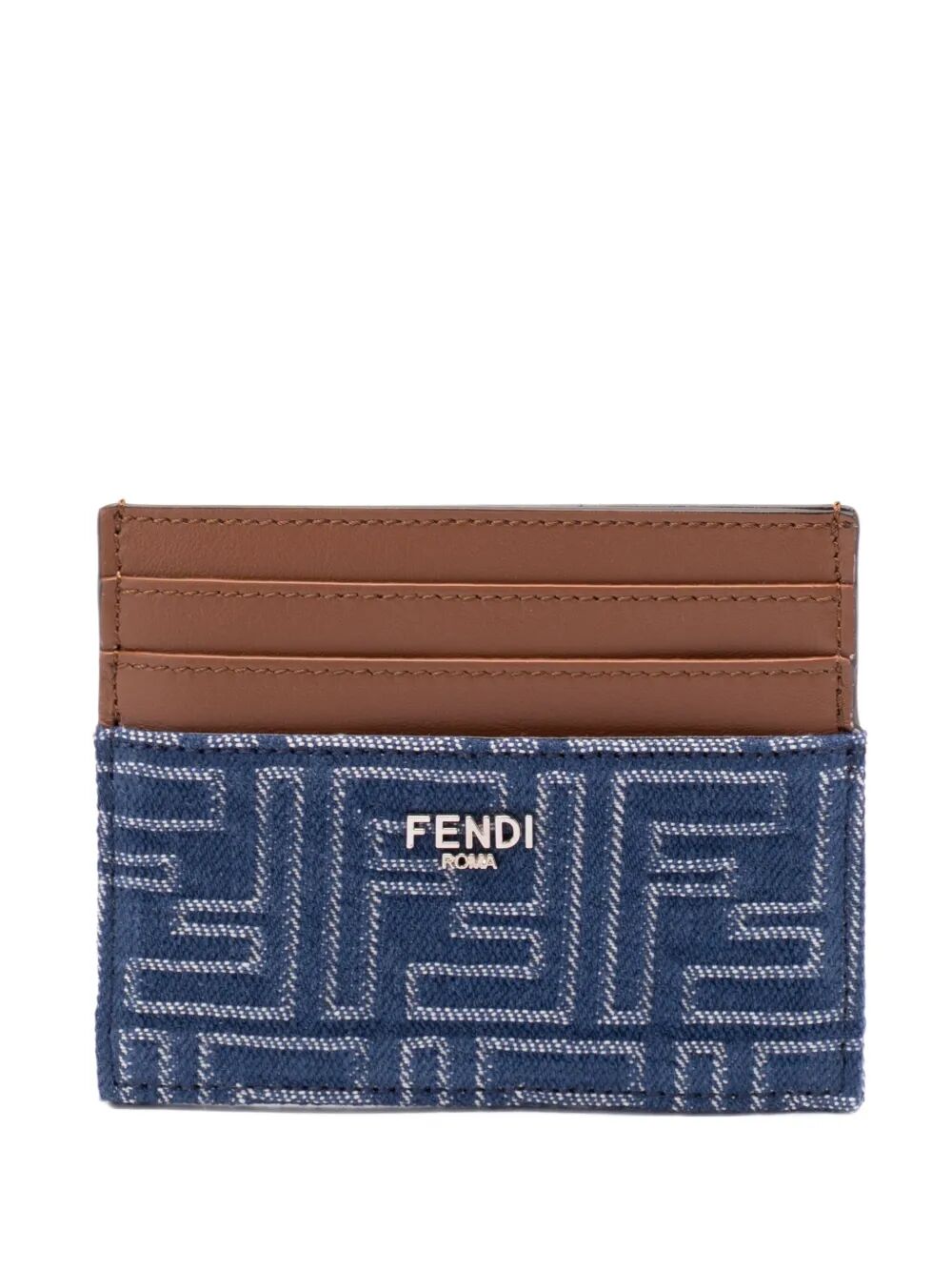 LEATHER AND DENIM-EFFECT FF JACQUARD CARD HOLDER Fendi BLUE UNICA