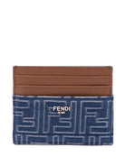 LEATHER AND DENIM-EFFECT FF JACQUARD CARD HOLDER Fendi BLUE UNICA