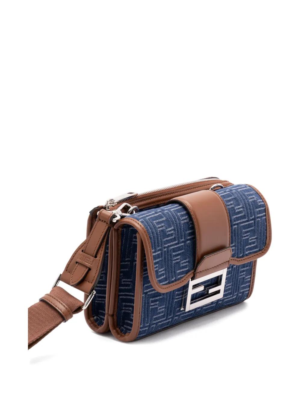 DENIM-EFFECT FF JACQUARD AND LEATHER DOUBLE BAGUETTE BAG Fendi