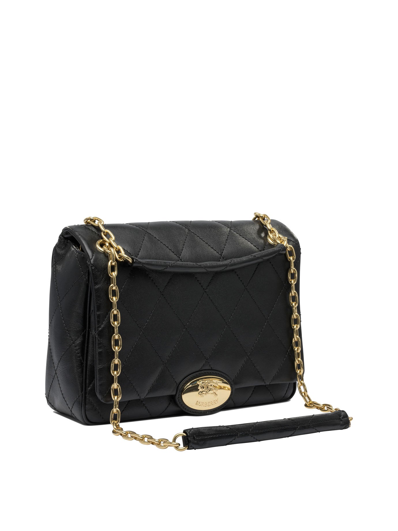 BLACK CALF GRAIN LEATHER HANDBAG Burberry
