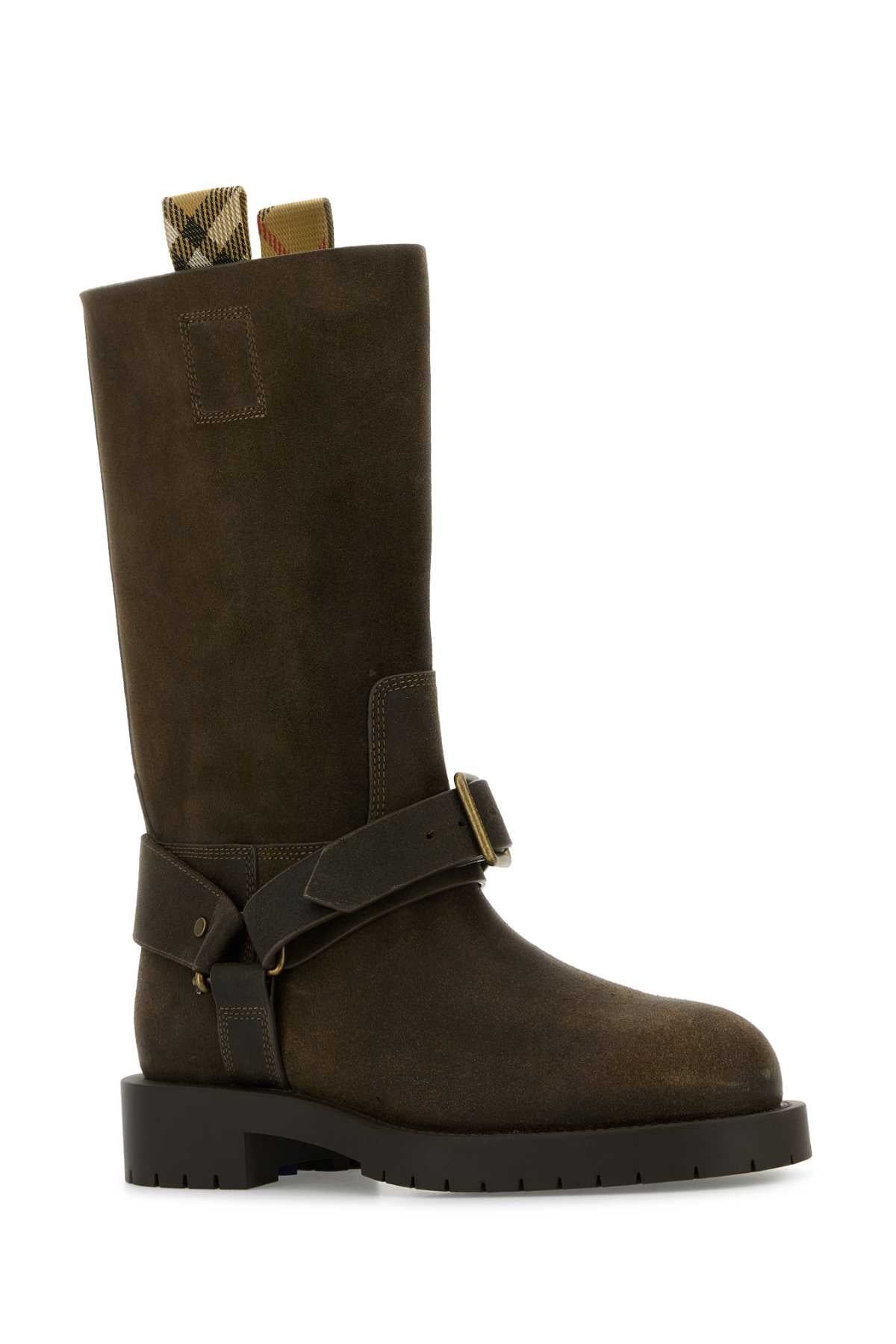 BROWN SUEDE SADDLE BOOTS Burberry