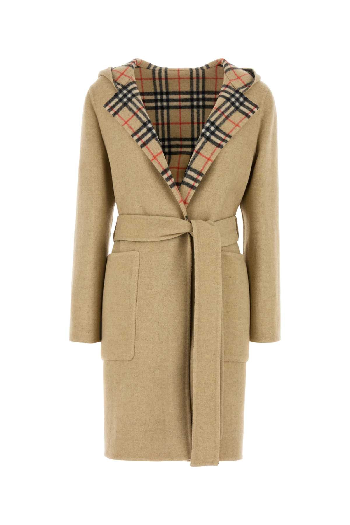 BEIGE WOOL REVERSIBLE COAT Burberry BEIGE O TAN 8