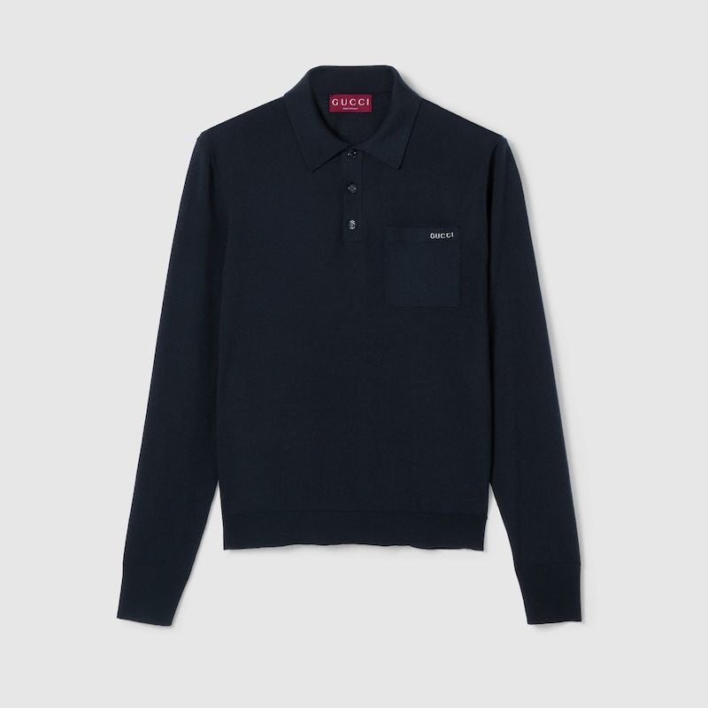 L/S POLO FINE WOOL Gucci BLUEWHITE M