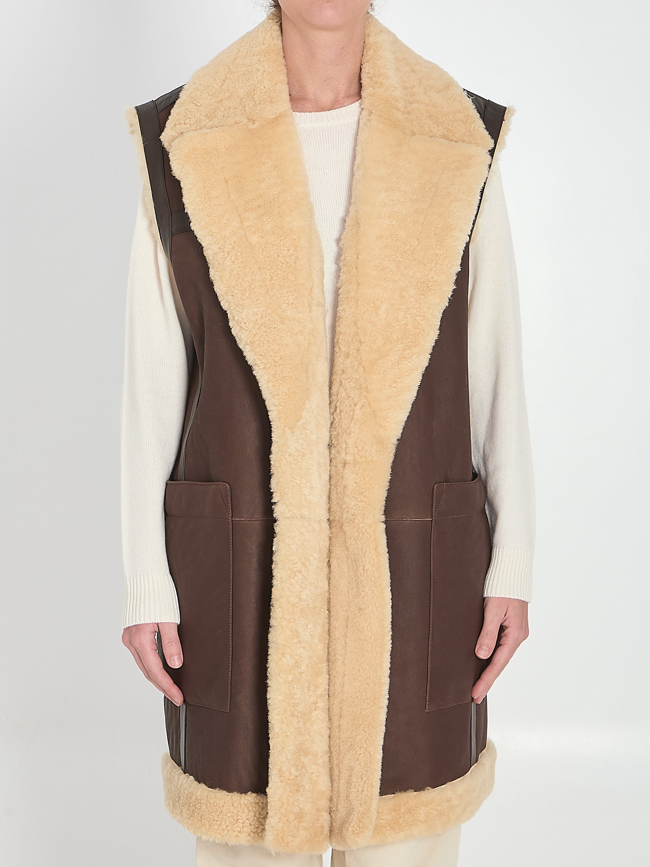 SHEARLING LONG VEST Bottega Veneta BROWN 40