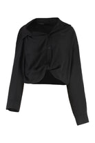 Black Balenciaga lyocell shirt with pointed collar and gathered detailing, front view