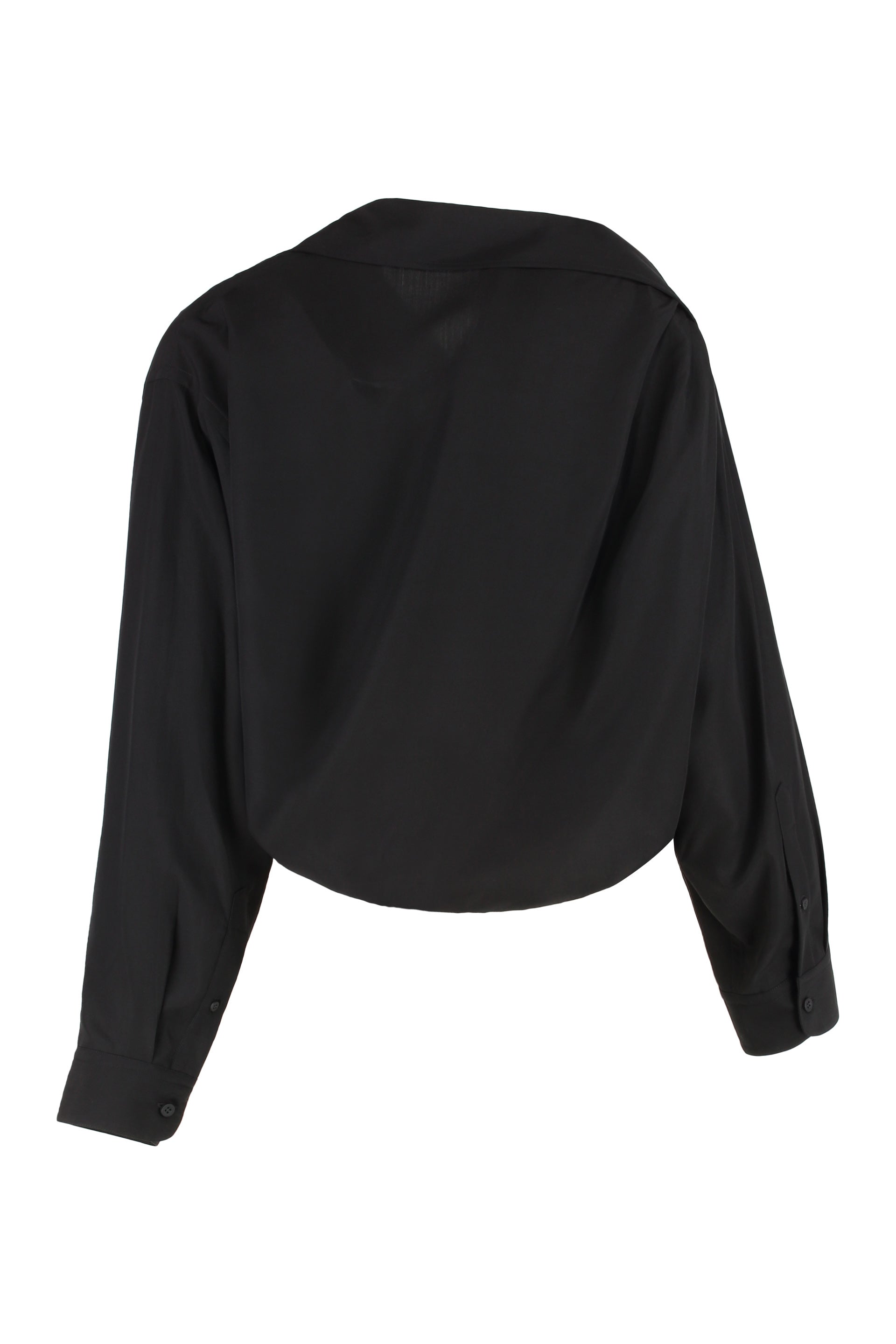 Black Balenciaga oversized shirt with embroidered logo, detail view