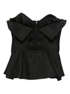 Black polyester off-shoulder blouse by Alexander McQueen, front view
