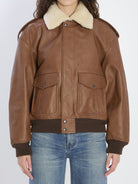 BOMBER JACKET IN HAMMERED LEATHER AND SHEARLING Saint Laurent BROWN 38