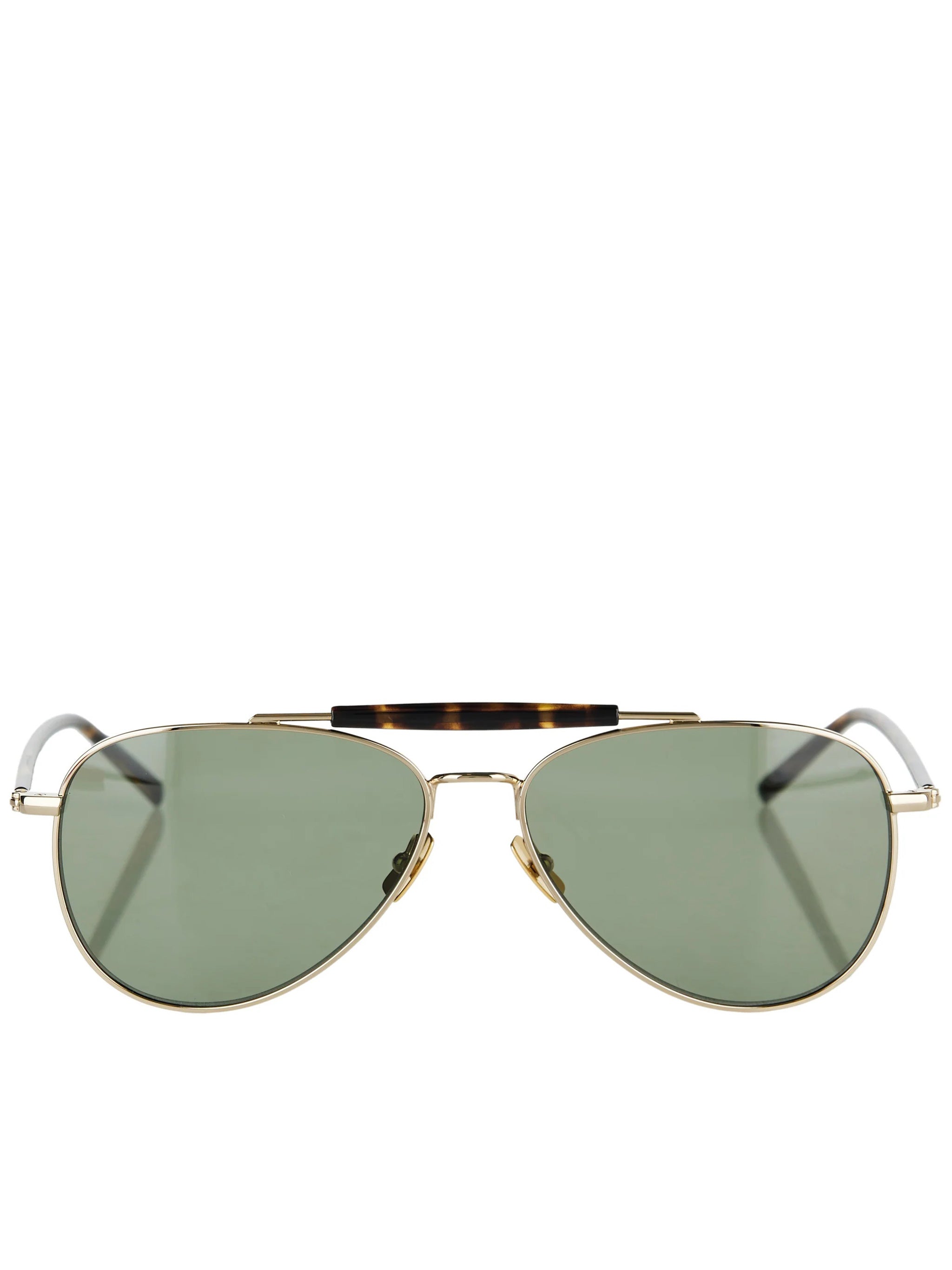 Green lens Saint Laurent SL 864 aviator sunglasses with gold-tone metal frame, front view