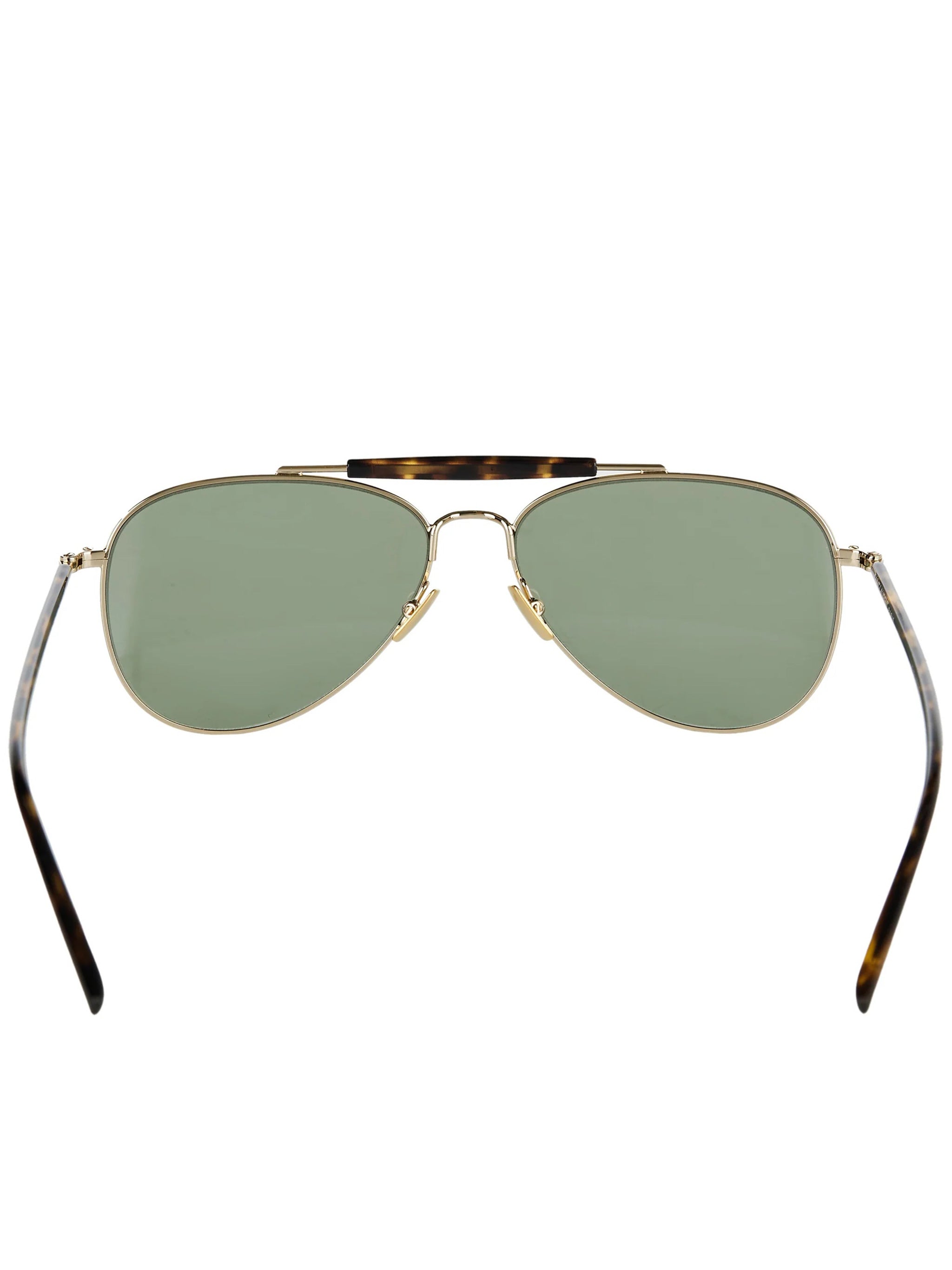Gold-tone metal frame detail on Saint Laurent SL 864 aviator sunglasses, side view
