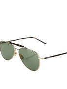 Saint Laurent SL 864 green lens aviators showing temple and hinge construction