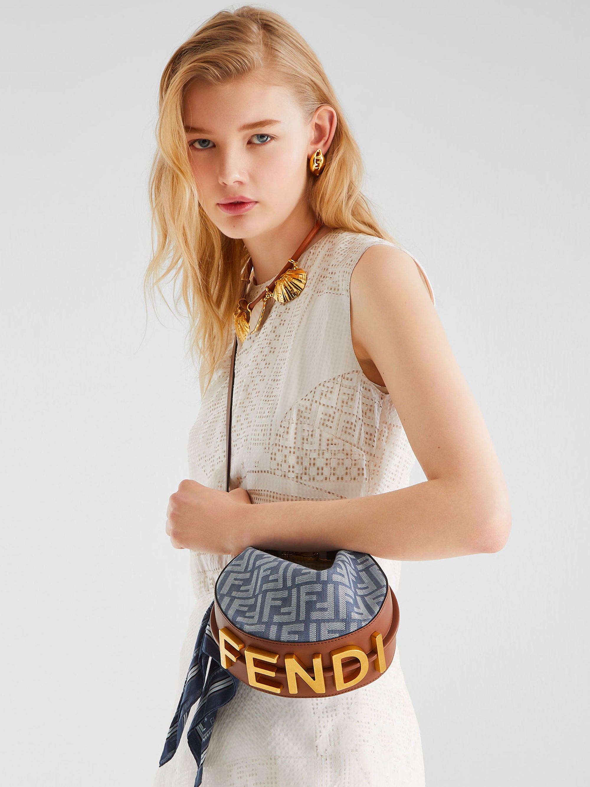 FENDIGRAPHY MINI BLUE DENIM-EFFECT FF JACQUARD MINI-BAG
