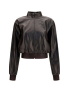 Dark chocolate nappa leather bomber jacket by Gucci, front view