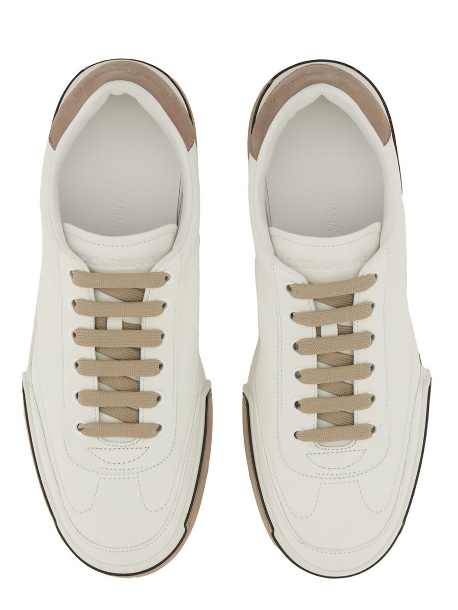 WHITE LEATHER FLAT SHOES Dolce & Gabbana