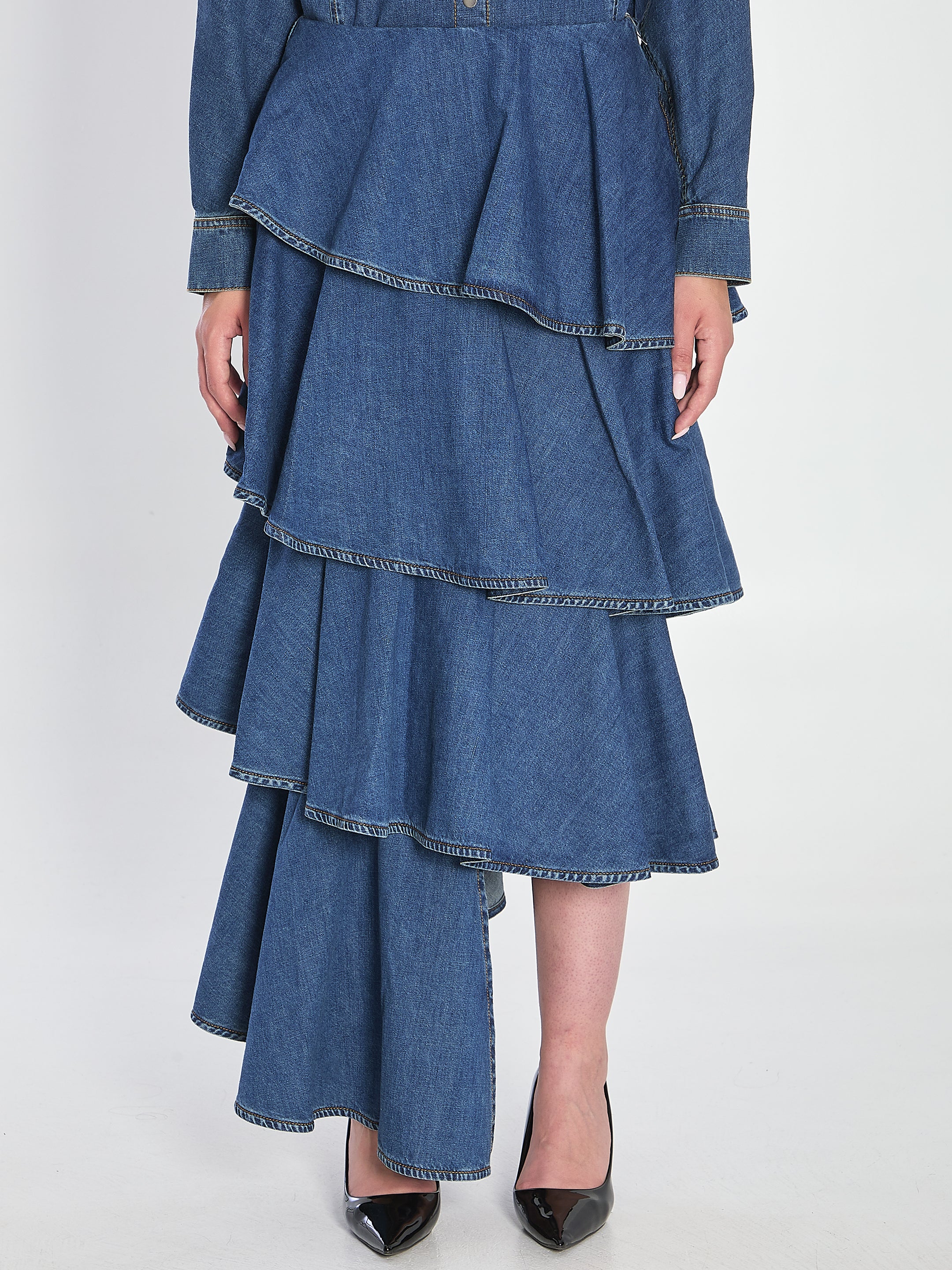 SPIRAL SKIRT IN DENIM Alaia BLUE 36