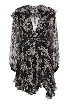 PRINTED SILK VOILE DRESS WITH RUFFLES Elisabetta Franchi BLACK/BUTTER 46