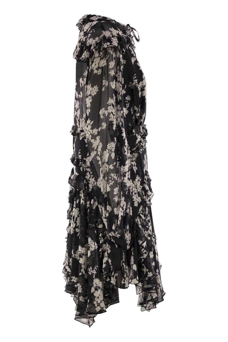 PRINTED SILK VOILE DRESS WITH RUFFLES Elisabetta Franchi