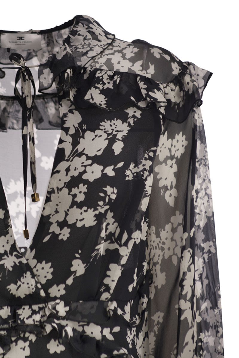 PRINTED SILK VOILE DRESS WITH RUFFLES Elisabetta Franchi
