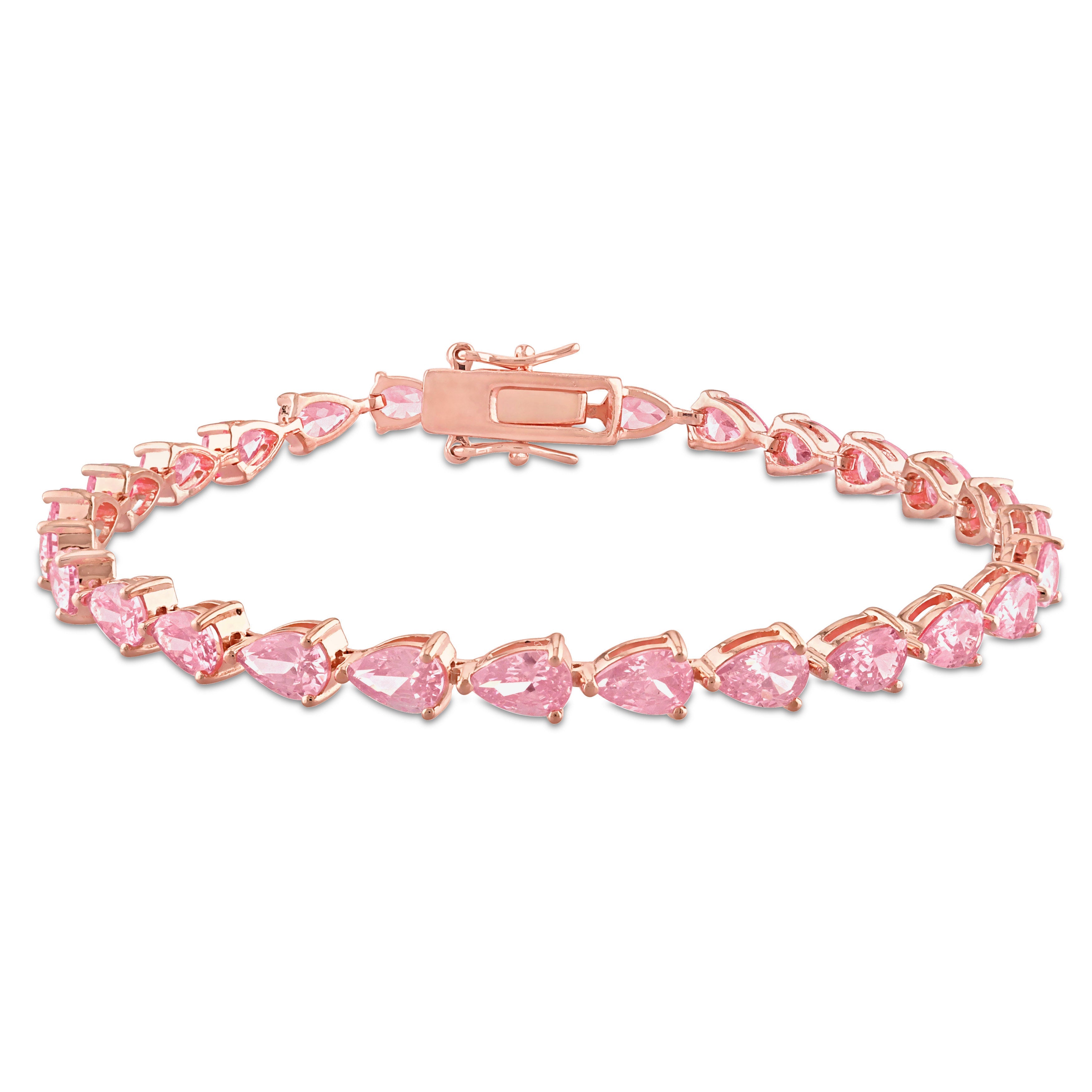 Pink sapphire tennis bracelet in rose-plated sterling silver, front view by Lord & Taylor