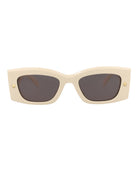 Cream square-frame sunglasses with studded accents by Alexander McQueen, front view