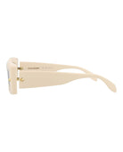 Cream Alexander McQueen square sunglasses, angled view showing temple detail