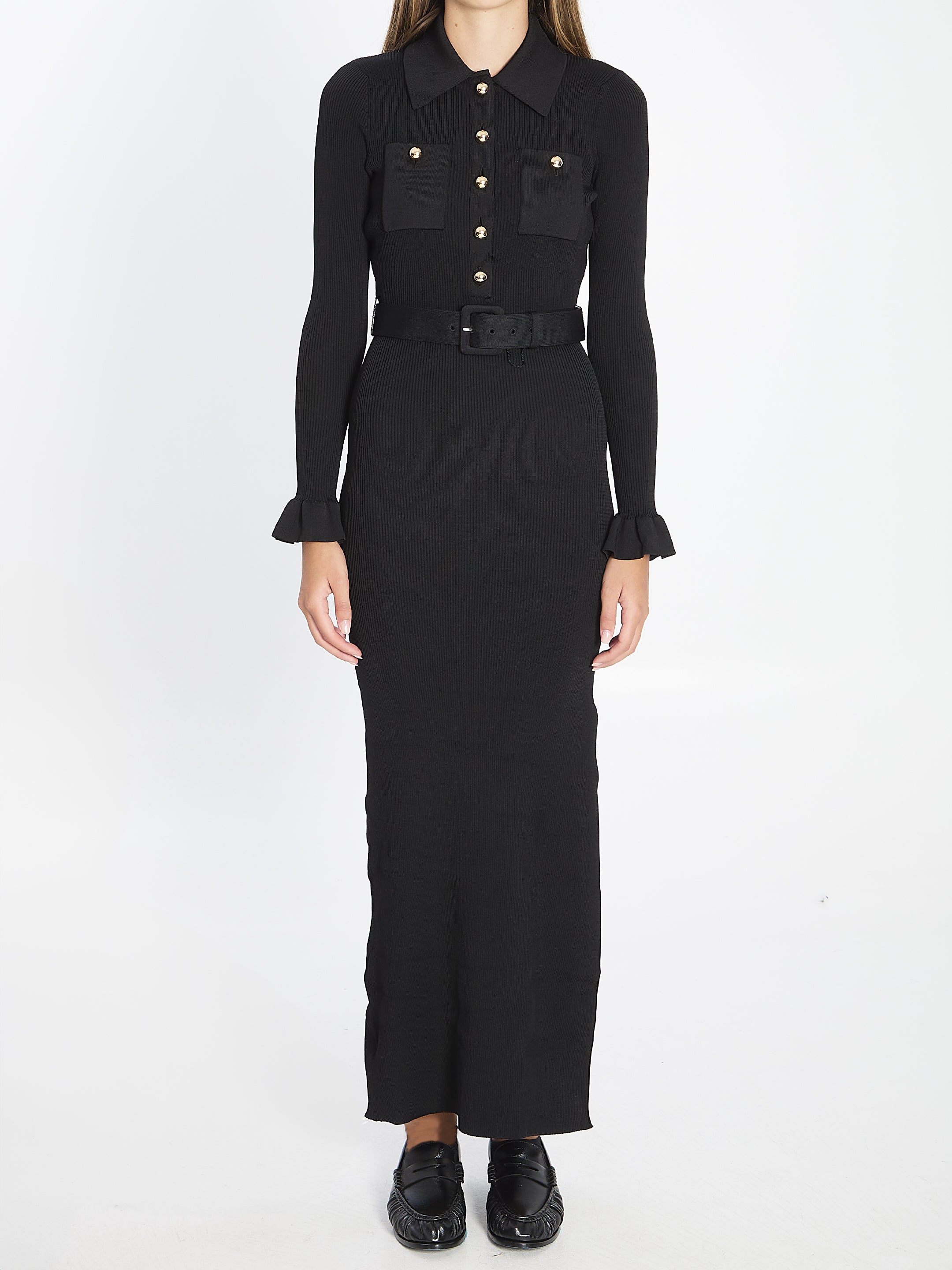 RIBBED KNIT MAXI DRESS Self-Portrait BLACK S