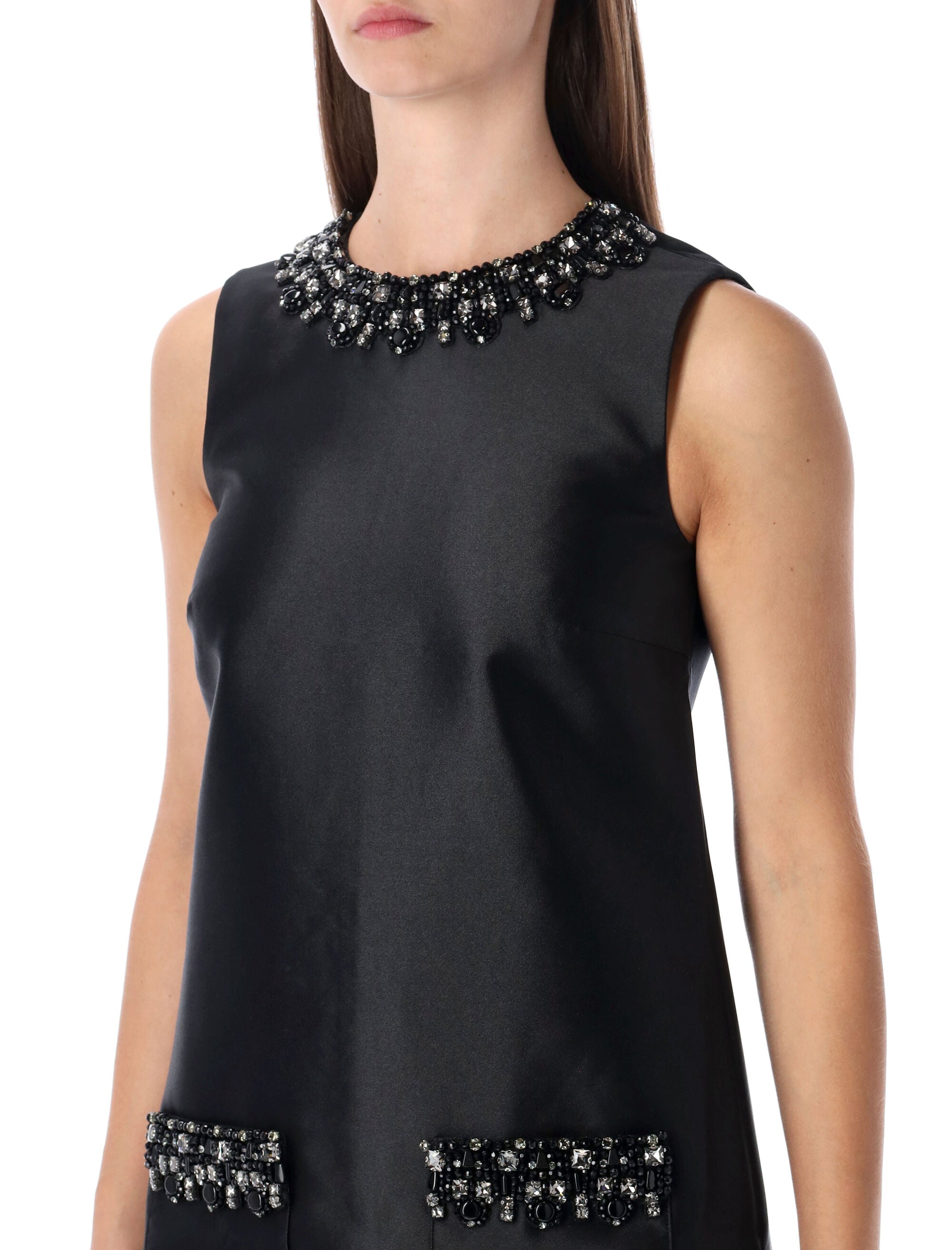 Self-Portrait Taffeta Embellished Trim Mini Dress Black 6 Self-Portrait Taffeta Embellished Trim Mini Dress Black 6