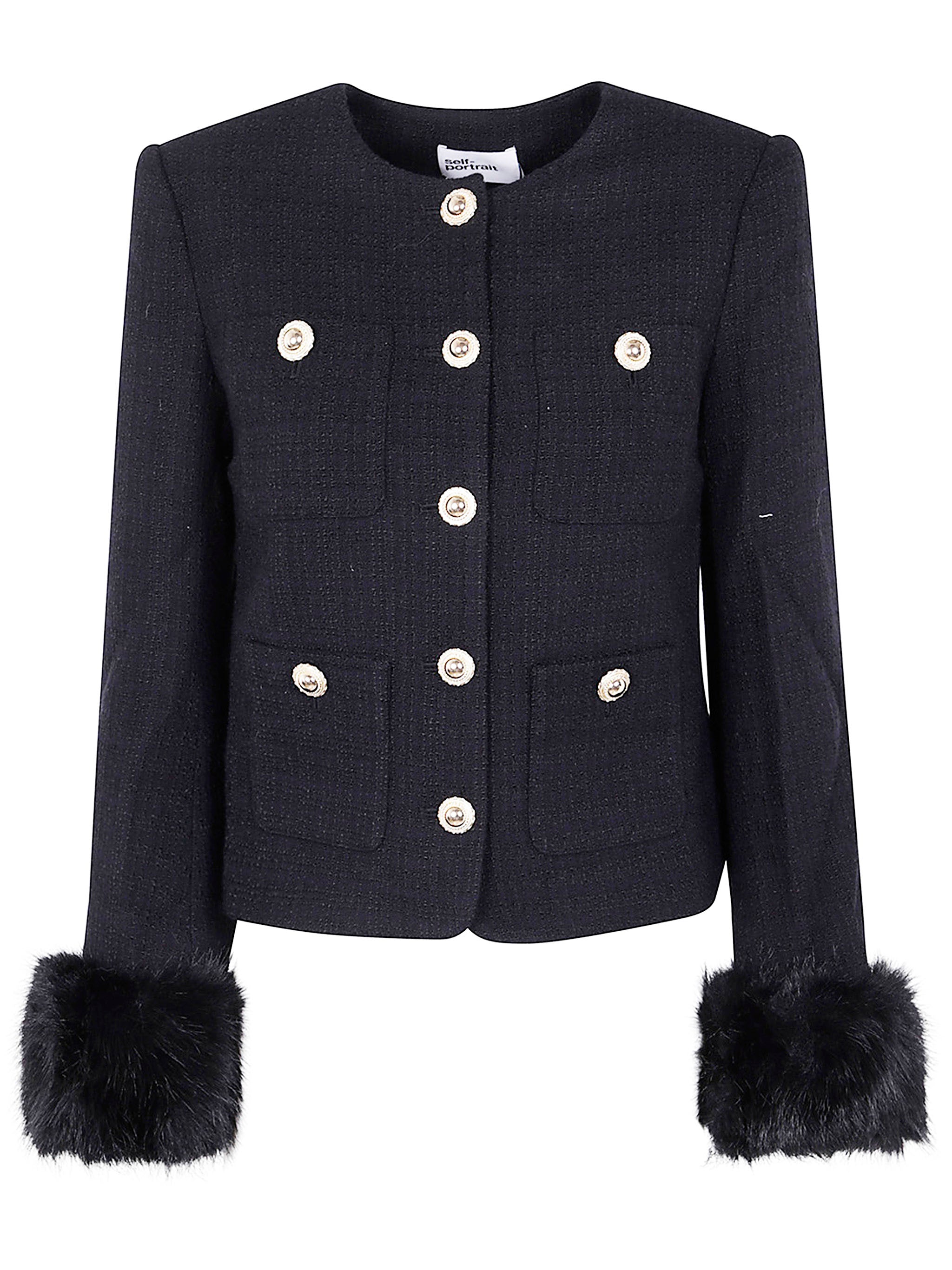 BOUCLE FUR CUFF JACKET Self-Portrait BLACK 8