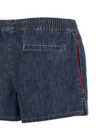 Blue chambray denim shorts showing welt pockets and drawstring, detail view by Valentino Garavani
