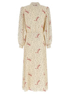 Multicolor Valentino Garavani midi dress with bow collar detail, side angle