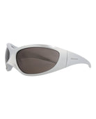 Balenciaga shield sunglasses with saddle nose bridge, angled view