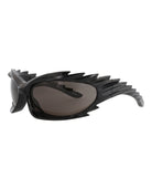 Black Balenciaga shield sunglasses, side profile showing temple design