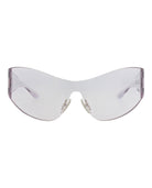 Black geometric shield sunglasses with nylon frame by Balenciaga, front view