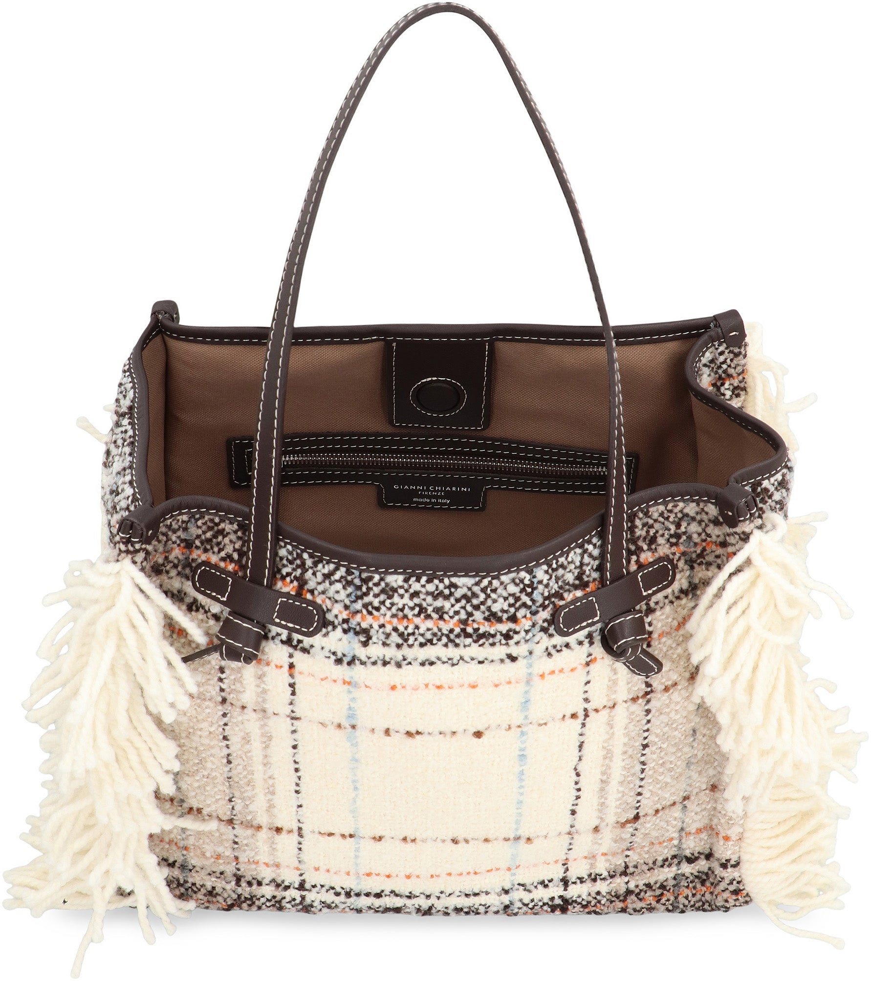 GIANNI CHIARINI MARCELLA SHOPPER BAG IN PLAID-EFFECT FABRIC, MIXED COLORS, MAGNETIC CLOSURE GIANNI CHIARINI