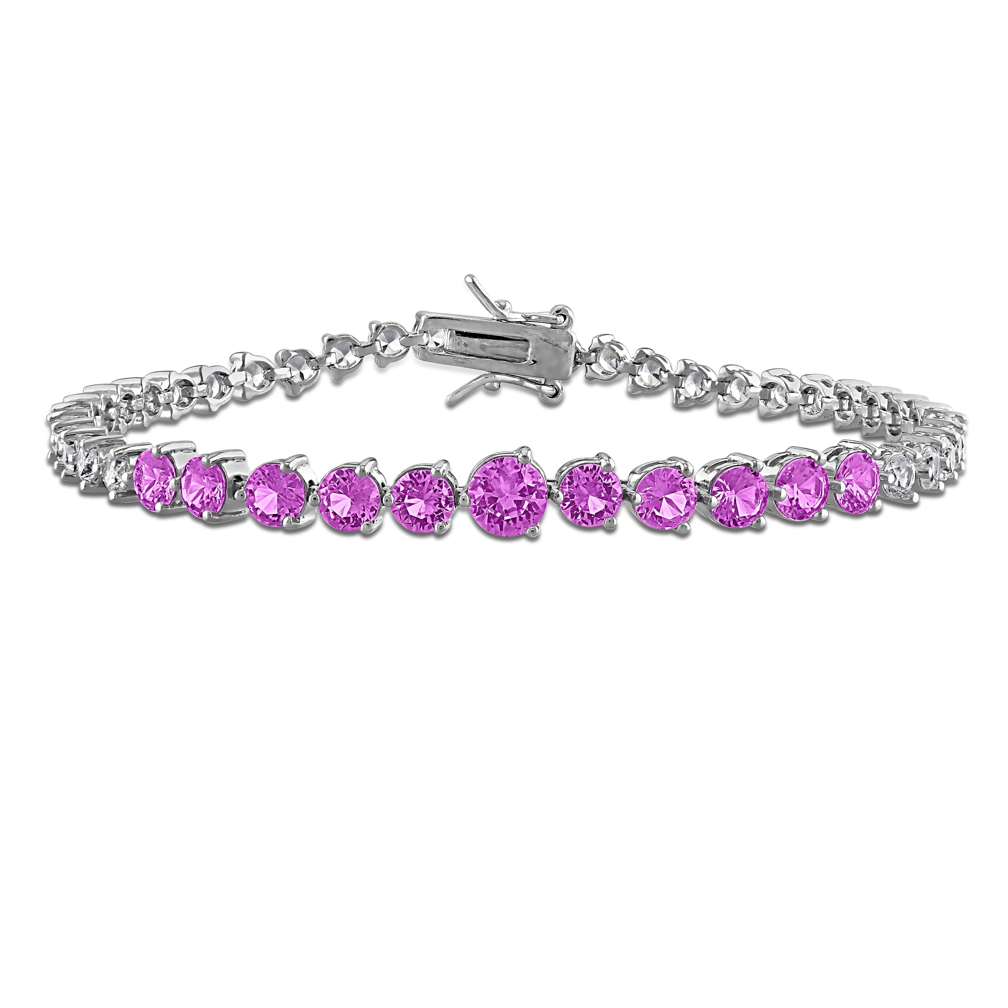 Pink created sapphire tennis bracelet in sterling silver, front view by Lord & Taylor