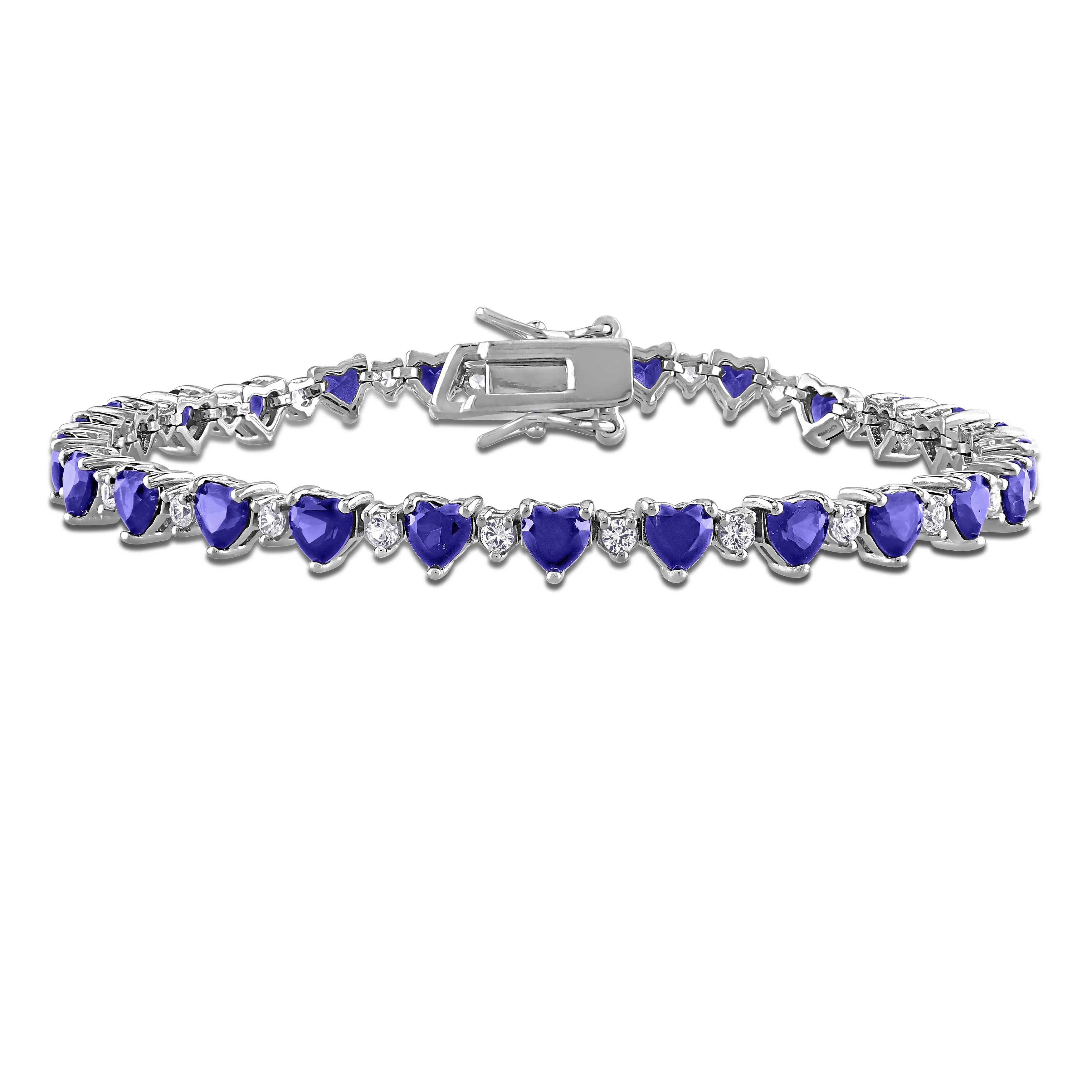 Blue heart-cut created sapphire tennis bracelet in sterling silver by Lord & Taylor, front view